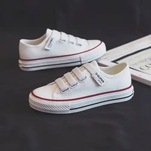 薄款透气白色低帮帆布鞋女2022年新款夏款魔术贴百搭球鞋布鞋白色35