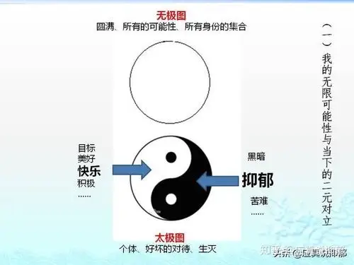 下面有一个黑白的阴阳鱼大家很熟悉的,我们叫太极,上面叫无极图,下面