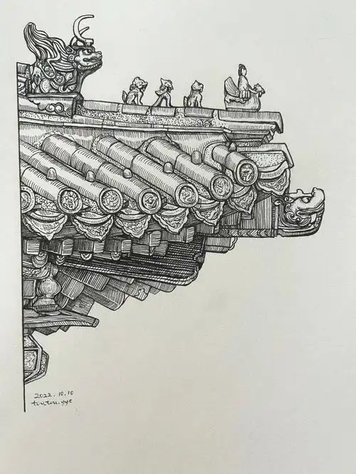 奔流画社  #故宫  #作业  #绘画日常  #钢笔速写  #钢笔画 #跟着