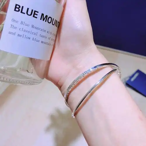 999足银两圈闭口银手镯好好看显手细