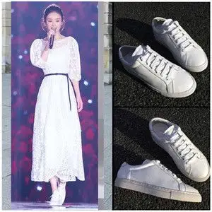 代购杨幂赵丽颖明星同款小白鞋女韩版时尚系带板鞋真皮百搭情侣鞋