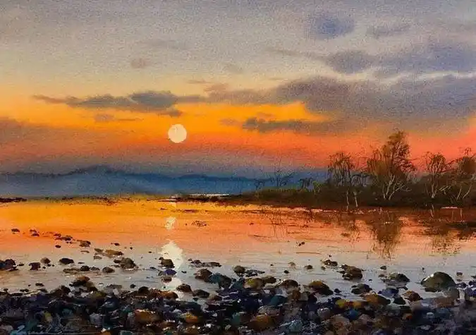 颜料画日落 颜料画日落简单教程