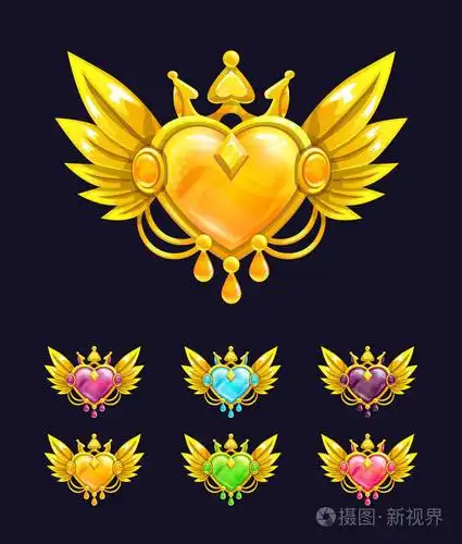 带金色翅膀和皇冠的凉爽装饰心