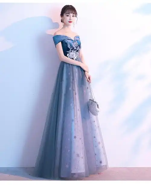 迪士尼在逃公主裙成人夏蓬蓬裙宴会晚礼服气质一字肩星空轻奢主持人