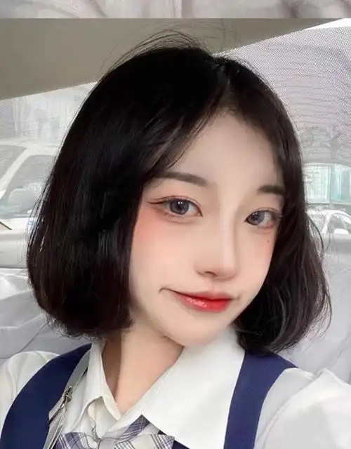 假发女短直发bobo头中分无刘海自然少女学生短发全头套式浅棕色发网