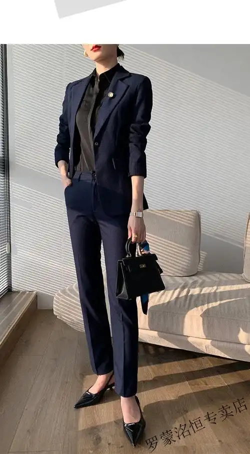 罗蒙特价捡漏高档品牌藏蓝色职业西装套装女士高级感时尚显气质瘦大学