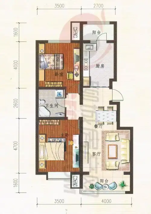 美树湾d2户型两室一厅一卫