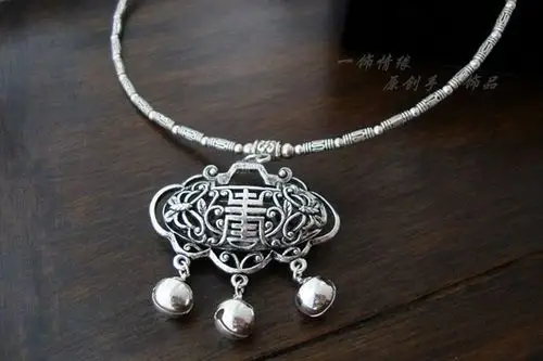 一饰情缘原创民族风寿字长命锁锁骨项圈项链.
