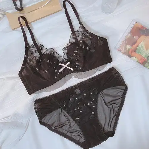 hlcoman内衣学生高中女超薄款大胸显小聚拢少女内裤一套性感文胸套装