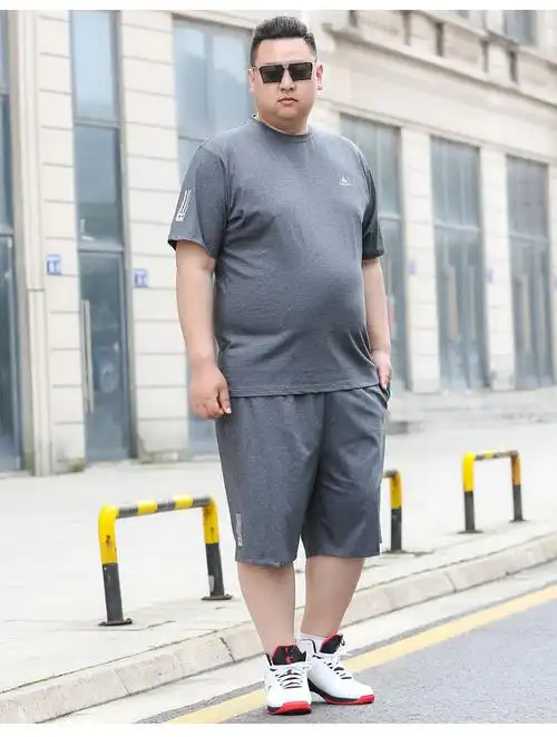 加肥加大t恤宽松大码超大号衣服裤子两件套蓝白xl建议体重120140斤