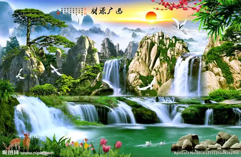 聚宝盆山水画图片