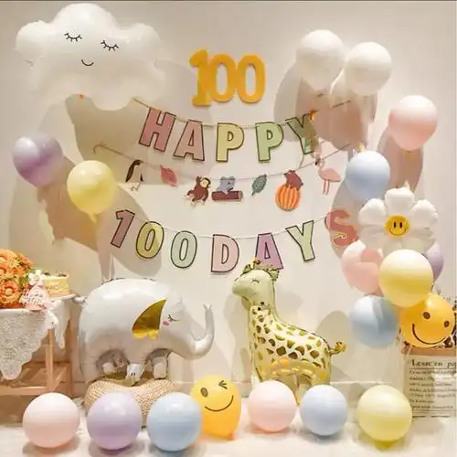 宝宝百日宴装饰生日百天100天气球场景布置儿童周岁男女孩背景墙