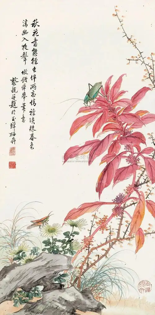 0320秋花双鸣图立轴设色纸本