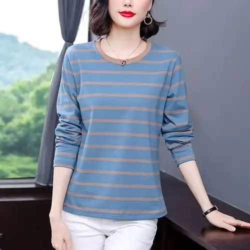 t恤女2024春秋装 洋气大码 上衣中老年妈妈减龄打底衫 - 女装/女士