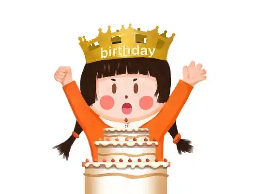 彩色手绘卡通女孩过生日生日蛋糕元素png素材