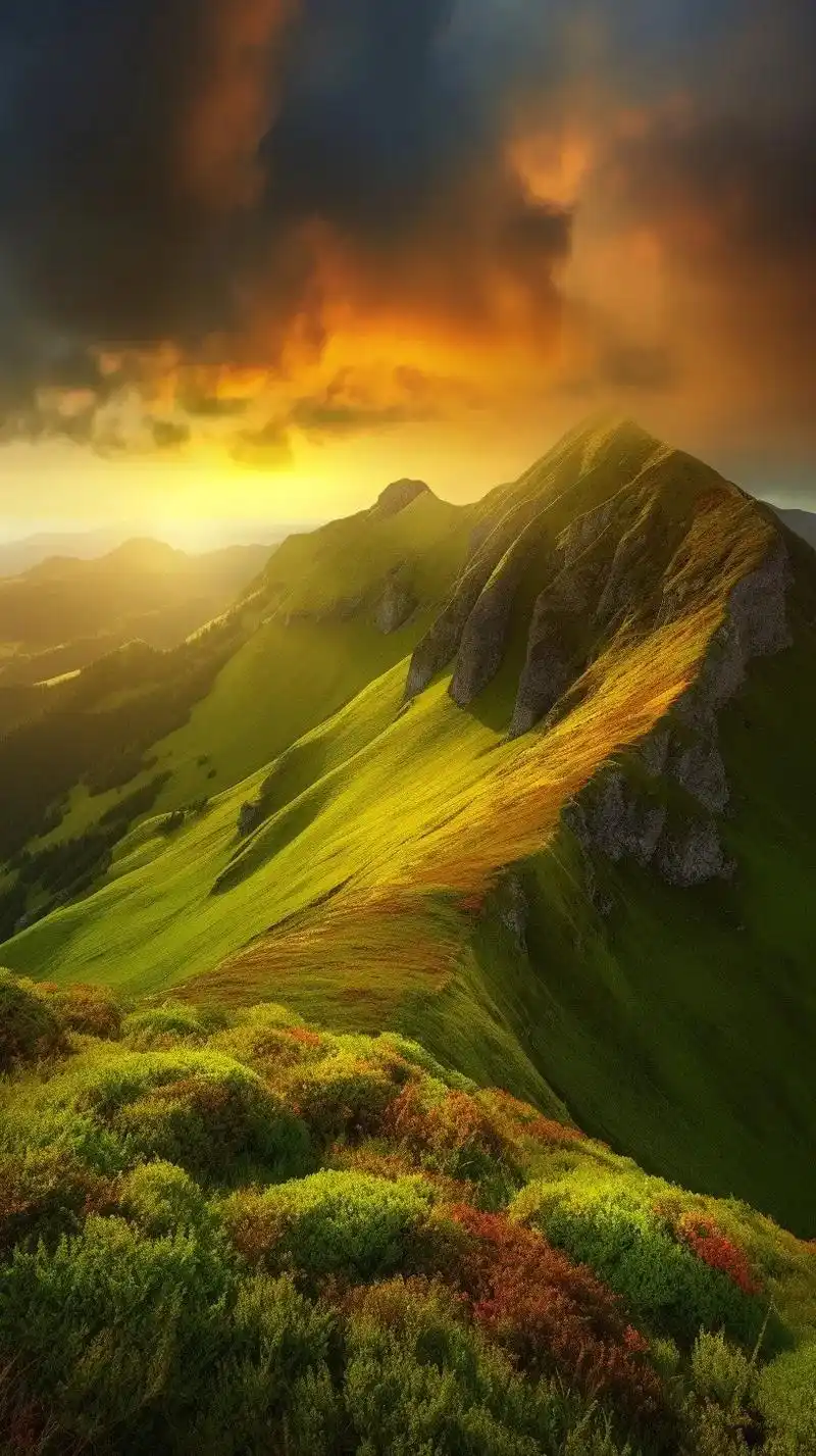 在这幅壮丽的山景画面中, - 抖音