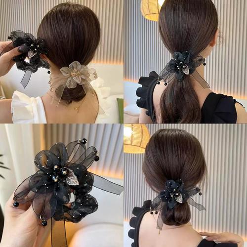 扎头绳新款成人中年妈妈扎头绳气质欧根纱大肠发圈女式盘头头花