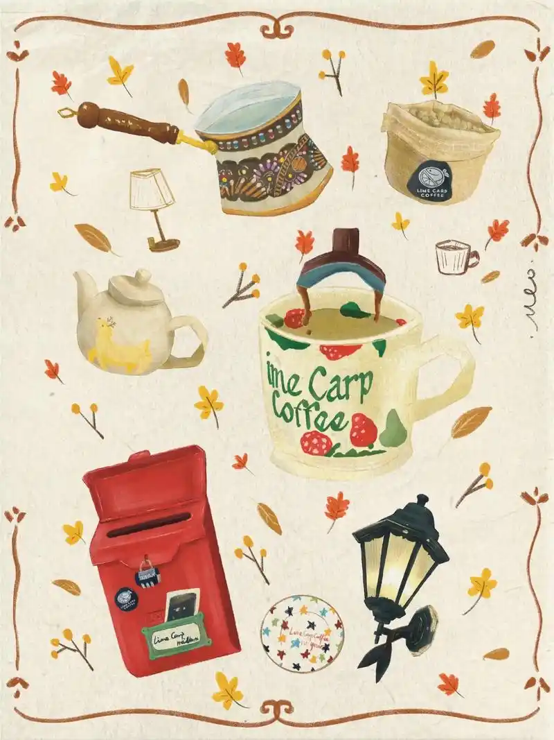 咖啡馆小物件插画.