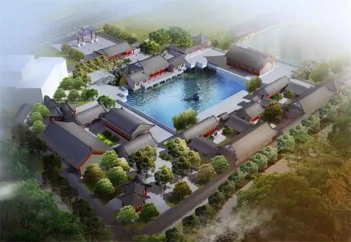 全景演示格局的园林四合院效果图