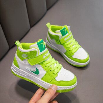 361女童鞋子秋季新款儿童运动鞋休闲中大童高帮板鞋软底时尚女孩绿色