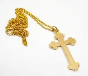 【圣徒】英国1918年伯明翰9k黄金十字架古董项链