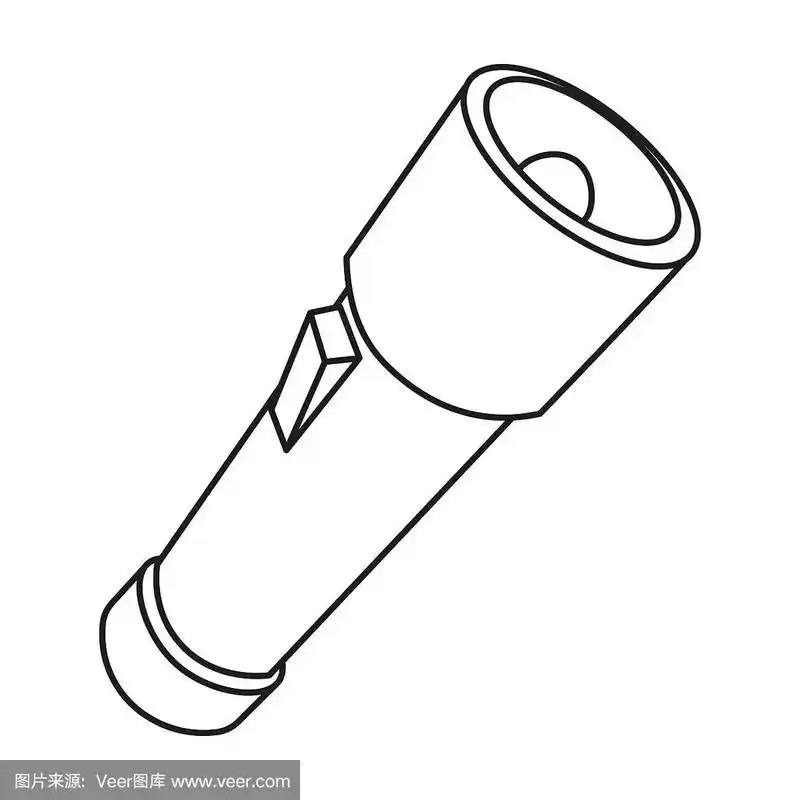 手电筒图标在轮廓风格孤立的白色背景.露营符号股票矢量插图.