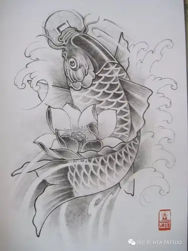 鲤鱼纹身手稿,微信电话15755722152