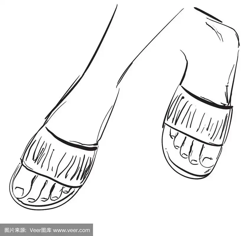 手绘拖鞋中的脚素描