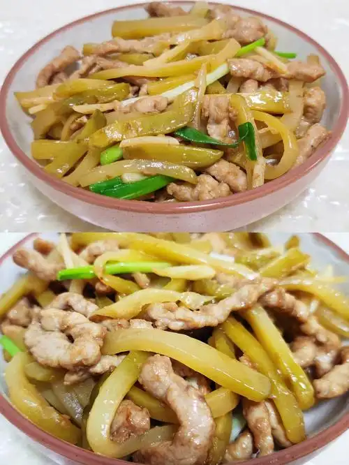 榨菜炒肉丝肉丝打水后再腌制