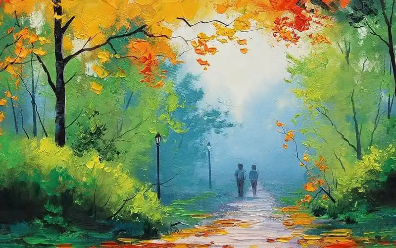 油画里的秋天美景