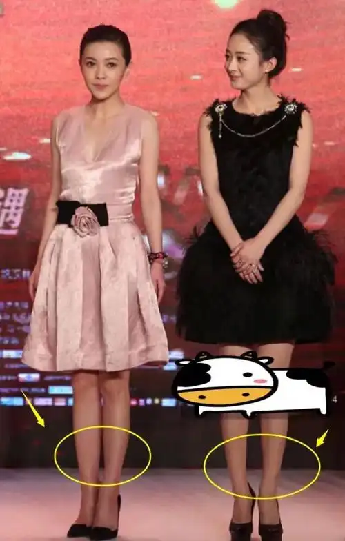 其实我 们从腿就能看出差距,郭采洁的小腿要比赵丽颖更壮一些,而