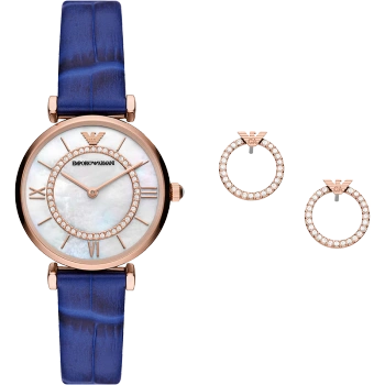 armaniarmani阿玛尼摩天轮手表女士蓝色表带小众时尚耳钉套装ar80053