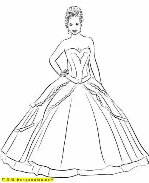 11张免费连衣裙长裙公主裙卡通涂色简笔画-红豆饭小学生简笔画大全