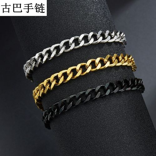 钛钢不掉色古巴链粗手链加长女ins潮嘻哈男士手镯冷淡风简约情侣
