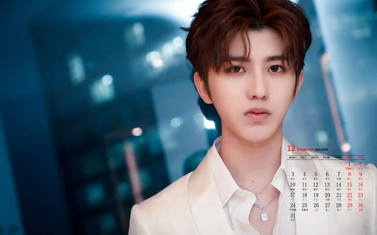 2018年12月蔡徐坤纯白帅气高清日历壁纸.