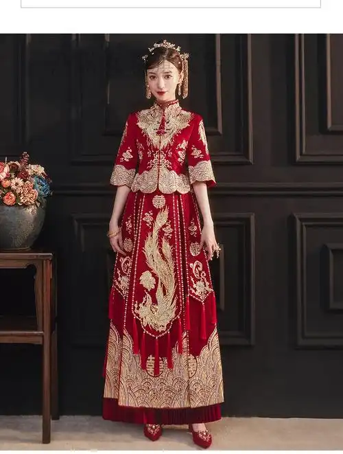 婚纱礼服中式新款中式婚纱结婚礼服古装旗袍敬酒服龙凤褂秀禾服新娘