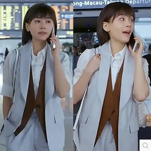 2017夏装新款欢乐颂曲筱绡王子文同款马甲三件套修身条纹套装西装