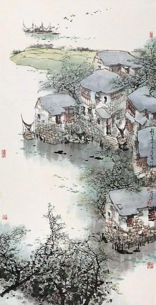 中国国画艺术~刘懋善绘画水墨江南风景如诗如画