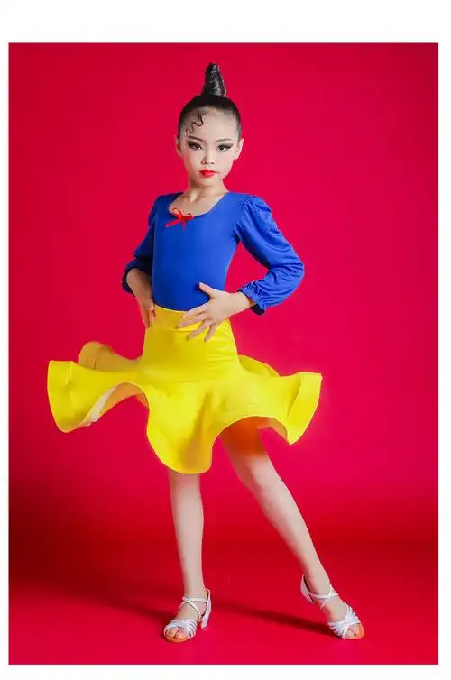 儿童拉丁舞套装网红练功服少儿比赛规定舞蹈服女童分体春夏季套装黄色