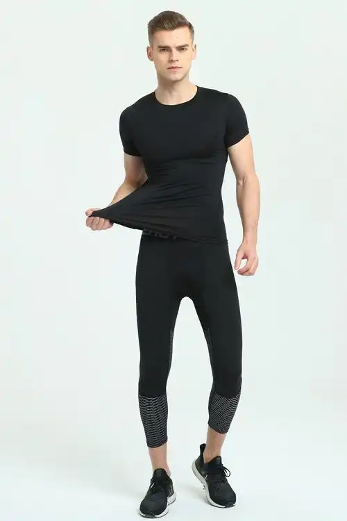 健身运动紧身裤_健身运动紧身裤男弹力篮球打底裤透气跑步五分压缩 -