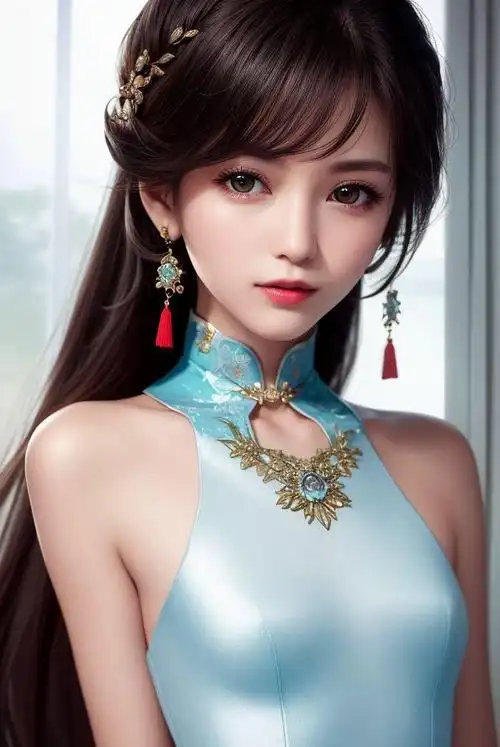 在这张古装女孩的照片中,她穿着一袭淡黄色的长裙,裙摆轻轻飘动,仿佛