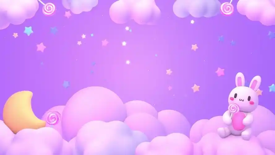 可爱的3d卡通兔子(棒棒糖,云朵,星星,月亮)动画背景视频素材-pr模板网
