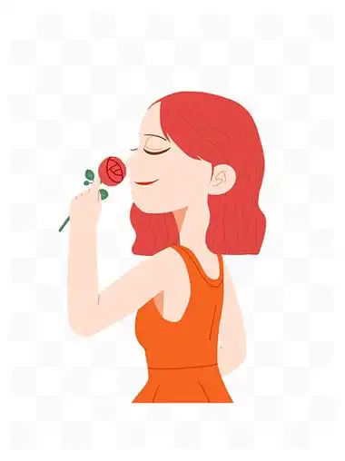 手绘闻着玫瑰花的女人