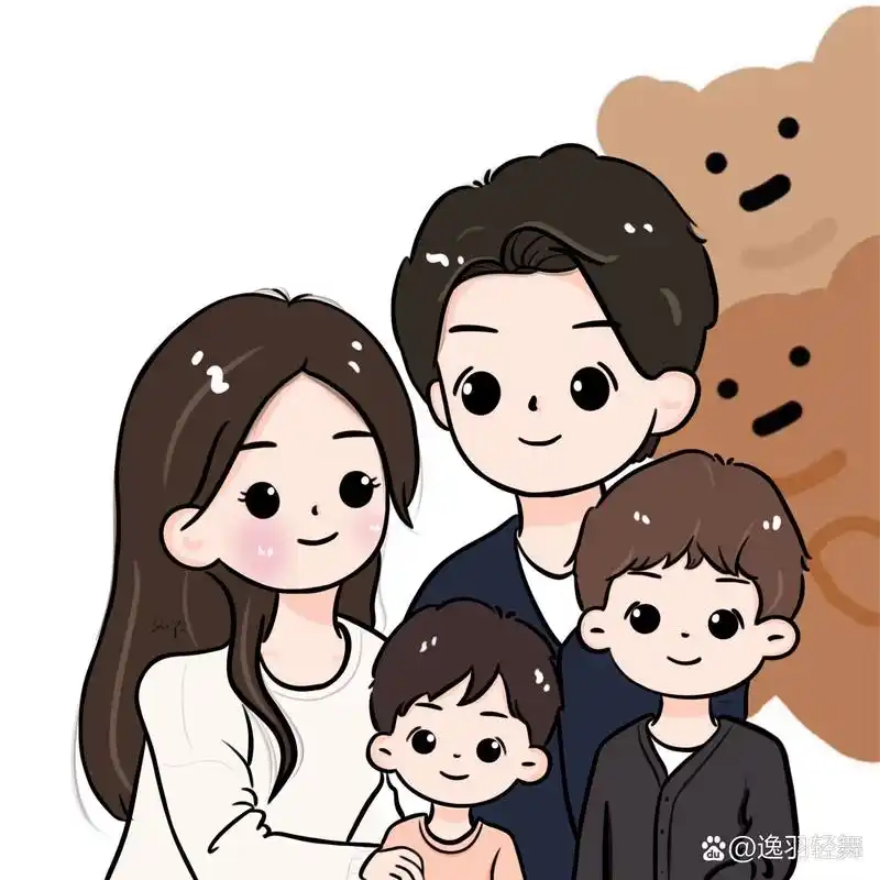 亲子头像|一家四口|两个儿子