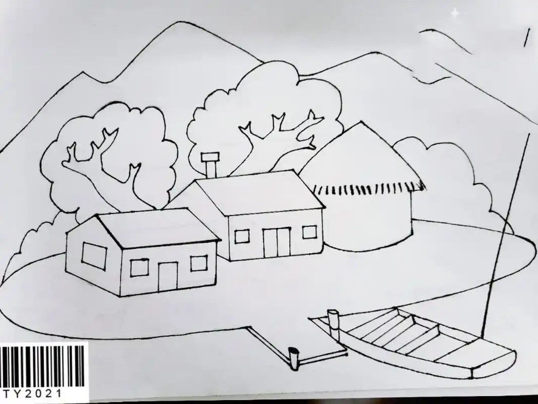 田园风景简笔画 日落跌进星河里, 留给山川湖海的着迷, 长夜繁星的