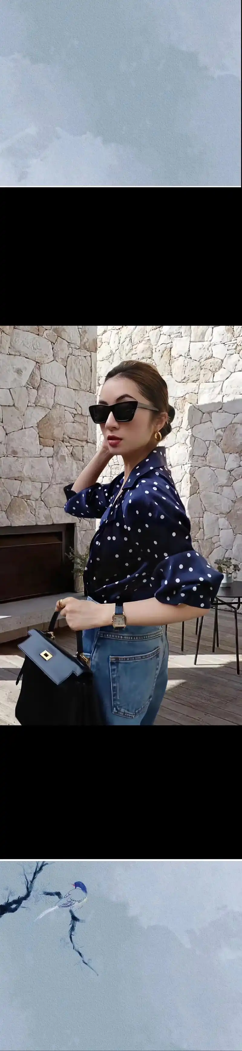 夏季波点复古穿搭look~蓝色波点衬衫,搭配牛仔萝卜裤,一整 - 抖音