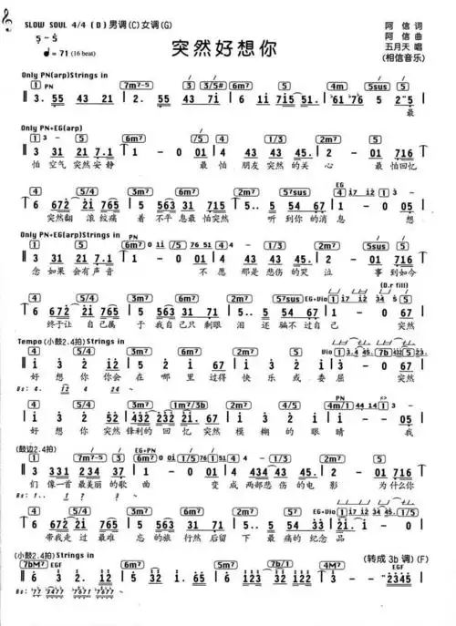 突然好想你简谱突然好想你歌词五月天