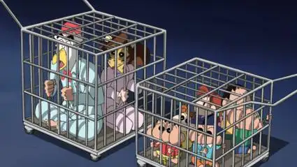 蜡笔小新:广志变成动物,被神秘组织发现,抓起来关进笼子里-动漫-高清