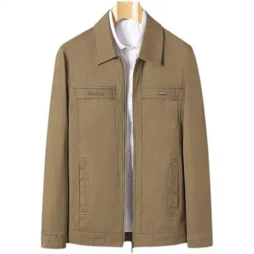 宽松男士中老年人春秋装外套上衣纯棉翻领爸爸装培蒙休闲夹克男装