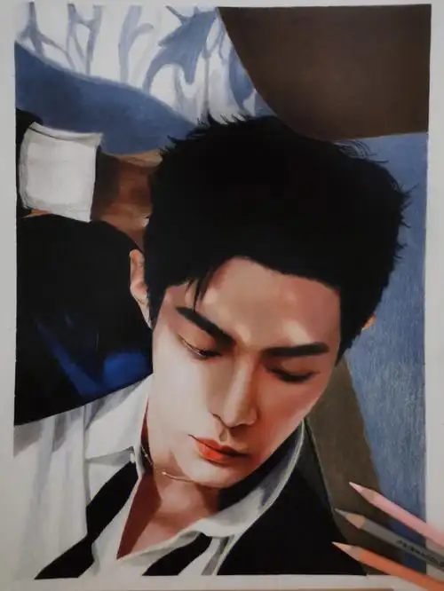 肖战彩铅人像画手绘